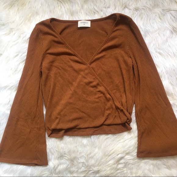 Everly Tops - Everly Ribbed Long Sleeve Wrap Shirt